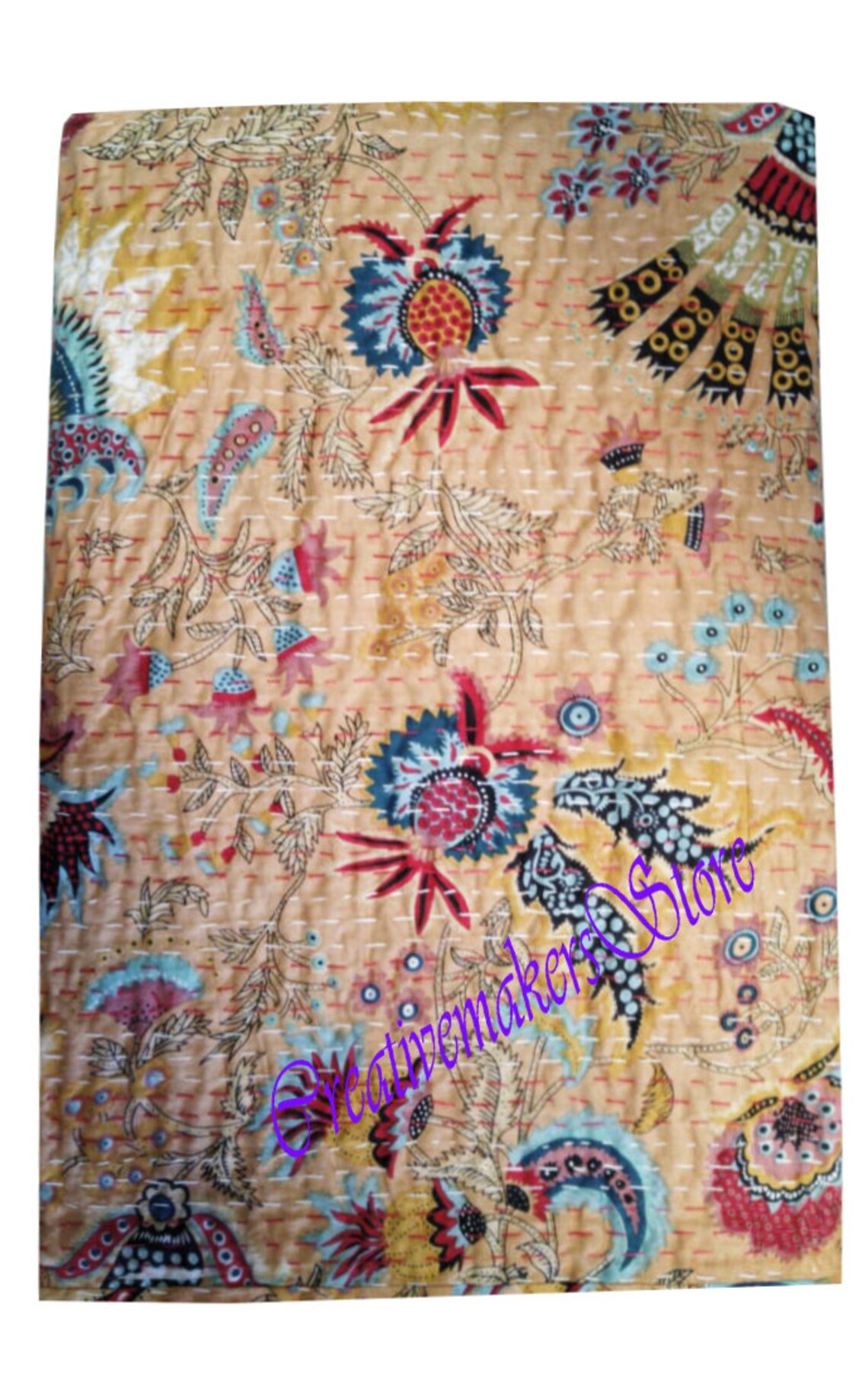 Cotton Bedspread Indian Kantha Comforter Kantha Quilt Queen Etsy