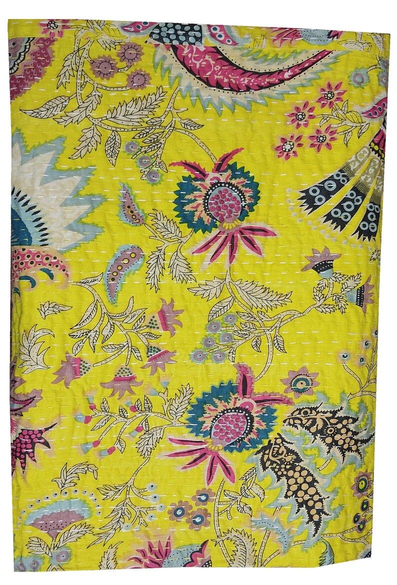 Cotton Bedspread Indian Kantha Comforter Kantha Quilt Queen Etsy