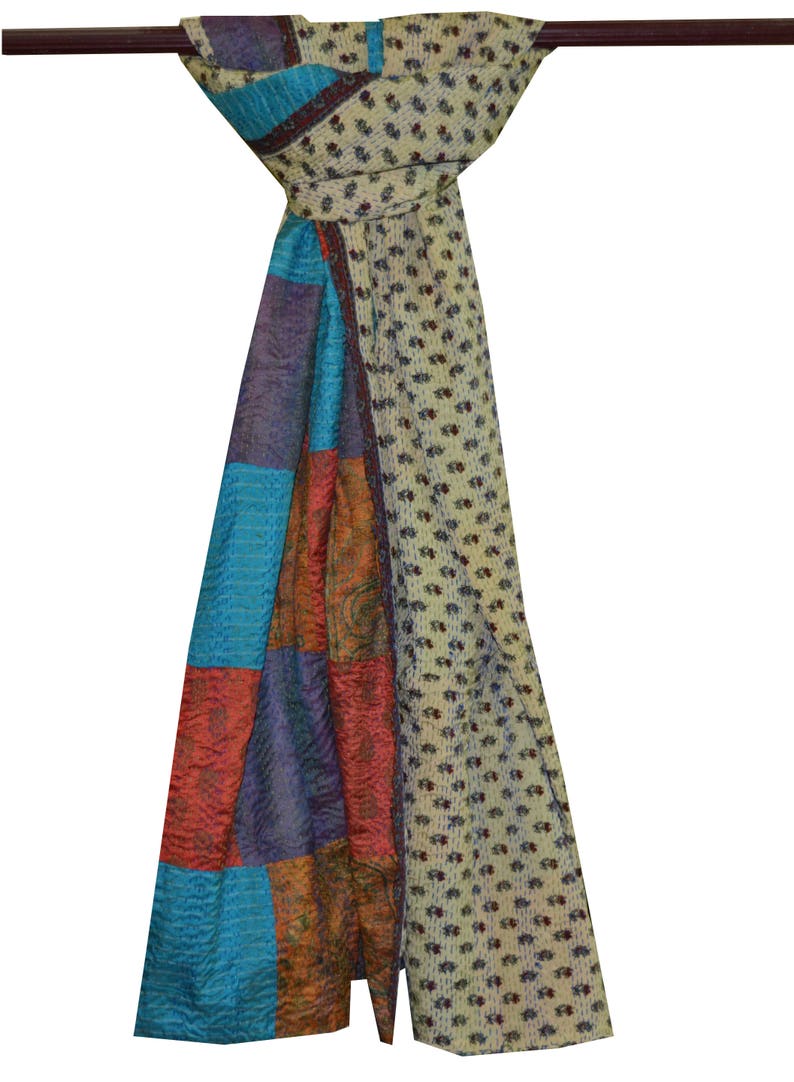 Full size Vintage Silk Saree Kantha Scarf Reversible Silk Kantha Girl/'s Neck Wrap Hand Stitched Kantha Women/'s Stole Handmade Scarves