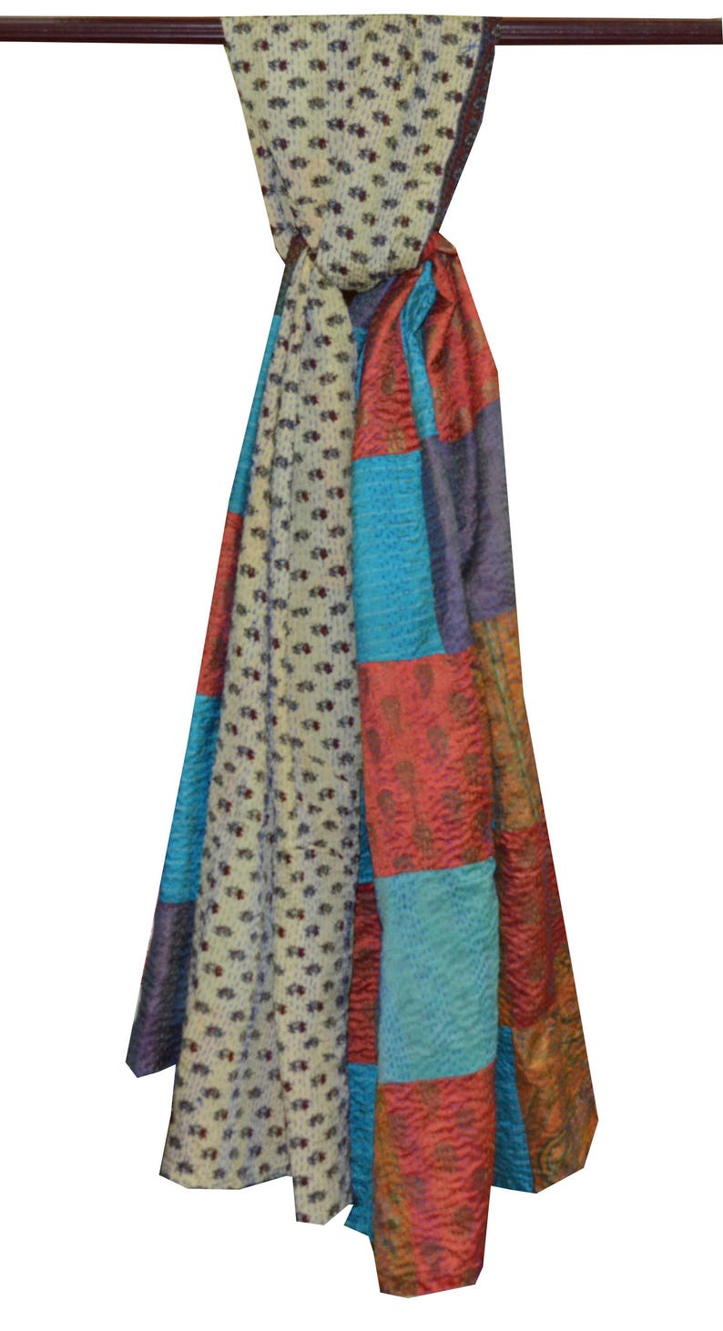Full size Vintage Silk Saree Kantha Scarf Reversible Silk Kantha Girl/'s Neck Wrap Hand Stitched Kantha Women/'s Stole Handmade Scarves