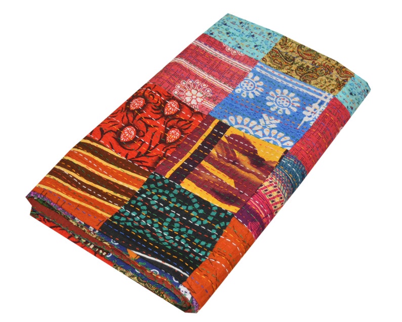 Indian Cotton Patchwork Kantha Quilt Colorful Handmade Hand Block Print ...