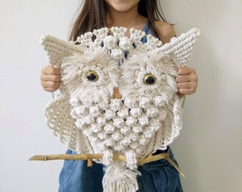 Macrame owl. home decor, cute decor for nursery, lucky owl tapestry, gift for kids by Reef Knot Home