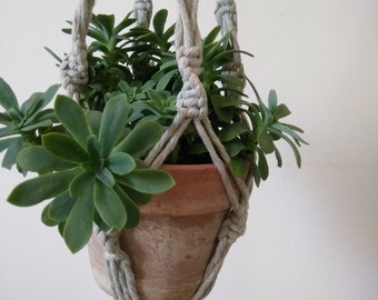 Macrame Plant Holder in Gray, Rustic Macrame Decor, Boho Hanging Planter, Organic Cord Plant Display by Reef Knot Home