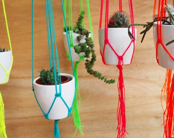 Multiple Pack of mini Neon plant Hanger, choose your set of Macramé Hanging Pots, Modern minimal Home Decor by Reef Knot Home