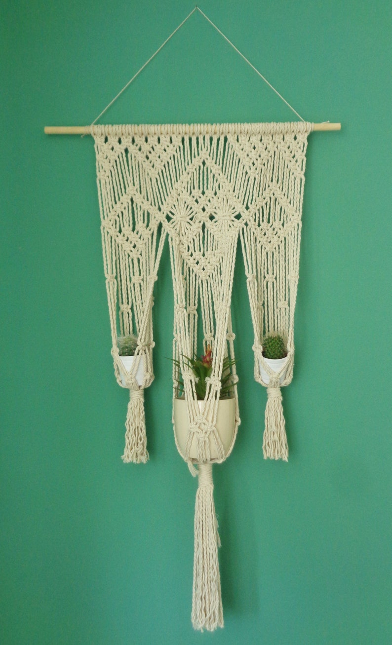Macrame Wall Hanging Triple Planter Indoor Jungle Boho Home Etsy