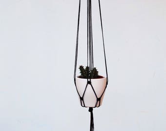 Modern hanging planter in black or other color of your choice, small pot holder, macrame hanging vase, Office decoration by Reef Knot Home