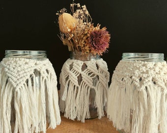 Lantern Vase Macrame, hand made candle jars, rustic boho romantic lighting by Reef Knot Home