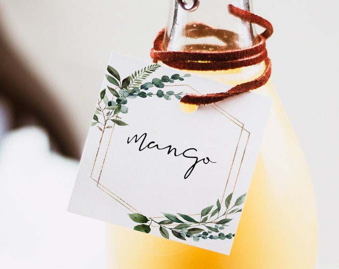 Greenery Mimosa Juice Tag Template, Mimosa Tags, Bohemian Wedding, Party Mimosa Juice Tags, Drink Tags, Juice Tags, Instant Download, G5
