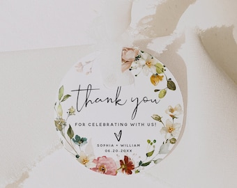 Round Thank You Tag Label Template, Garden Flowers, Bohemian Wedding, Thank You Tags, Thank You Labels, Wedding Favors, Instant Download F16