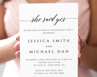 Engagement Party Invitation Template Printable Engagement Invitation She Said Yes Engagement Invite Printable Editable Template Templett R2