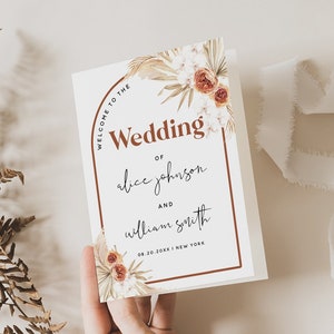 Modèle de carte de programme plié pour mariage en terre cuite, modèle de programme de mariage bohème, mariage imprimable, modèle modifiable, téléchargement immédiat, T4