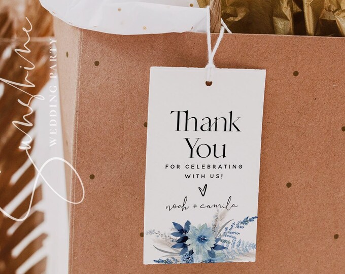 Dusty Blue Wedding Thank You Favor Tags Template, Floral Wedding, Thank You Favor Tags, Wedding Tags, Printable Tags, Editable Template, F20