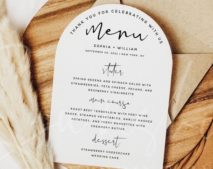 Arch Wedding Menu Template, Modern Arch Menu Cards, DIY Editable Menu Template, Minimalist Wedding Menu Card, Instant Download, Templett, M8