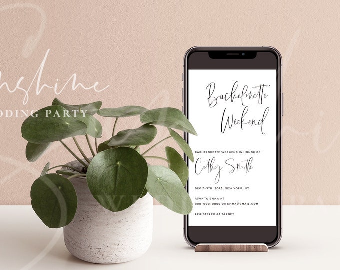 Bachelorette Invitation | Minimalist Bridal Party Evite | Editable Template | Templett | Instant Download | Printable Invite | Classy Modern