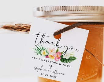 Hawaiian Wedding Thank You Favor Tags Template, Square Thank You Favor Tag, Printable Thank You Tag, Favor Tag, Wedding Favor Labels, H1