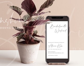 Electronic Bachelorette Invitation | Editable Template | Digital Bridal Party Evite | Templett | Minimalist | Instant Download | Printable