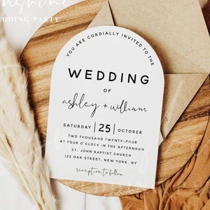 Modern Arch Wedding Invitation Template, Minimalist Arch Wedding Invitation Cards, DIY Editable Arch Wedding Invites, Instant Download, M8
