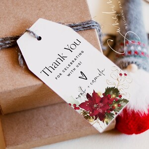 Modello di etichette di ringraziamento per bomboniere di nozze di Natale, matrimonio invernale, etichette di ringraziamento per bomboniere, etichette per matrimoni, etichette stampabili, modello modificabile, F25