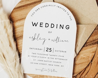 Modern Arch Wedding Invitation Template, Minimalist Arch Wedding Invitation Cards, DIY Editable Arch Wedding Invites, Instant Download, M8