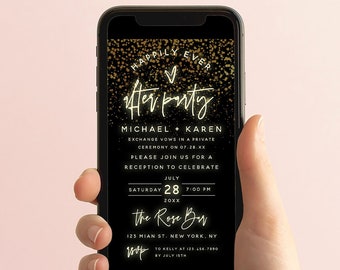 Modern Gold Electronic After Party Invitation Template, Minimalist Wedding, Reception Evite, Digital Reception Invite, Instant Download, M20
