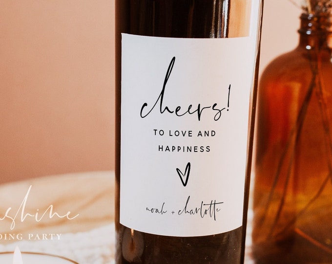 Wine Label Template, Elegant Wedding, Cheers to Love, Cheers to Happiness, Wine Labels, Editable Wine Labels, Personalized Wine Label, M15