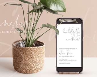 Electronic Bachelorette Invite | Digital Itinerary Template | Editable Weekend Plan | Templett | Instant Download | Modern Minimalist | M4