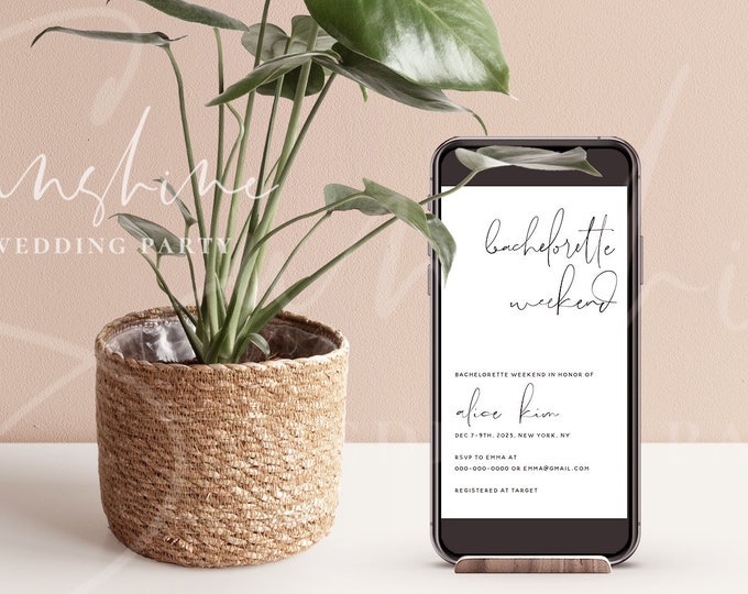 Electronic Bachelorette Invite | Digital Itinerary Template | Editable Weekend Plan | Templett | Instant Download | Modern Minimalist | M4