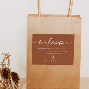 Modelo de cartão de boas-vindas em terracota, casamento boho, etiqueta de bolsa de boas-vindas, etiqueta de boas-vindas, cartão de boas-vindas, casamento terroso, download instantâneo, T1