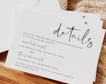 Modern Wedding Details Card Template, Minimalist Wedding Accommodations Card Template, Wedding Details Card, Instant Download, Templett, M8