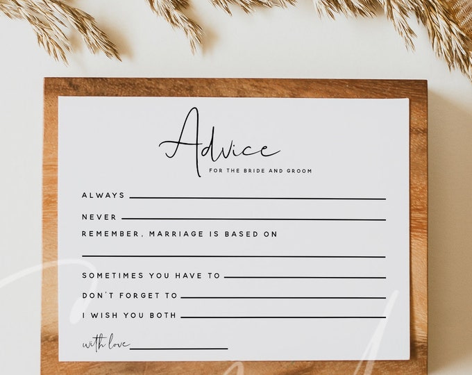 Modern Advice Card | Bride & Groom Advice Template | Wedding Game | Editable Templett | Instant Download | Printable | Minimalist | DIY | M8