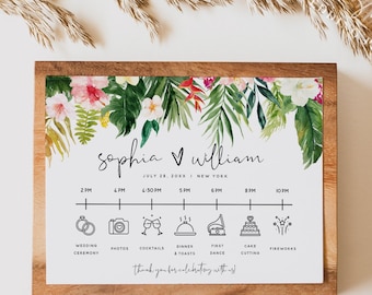 Hawaiian Beach Wedding Itinerary Template, Tropical Wedding, Timeline Cards, Order of Events, Editable Template, Instant Download, H1