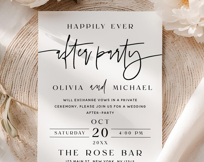 Editable Wedding After Party Invitation Template | Printable Private Ceremony Reception Invite | Modern Template | Minimalist Wedding | M7