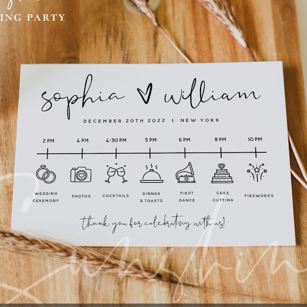 Wedding Itinerary Template, Modern Wedding Timeline Template, Minimalist Itinerary Cards, Order of Events, Instant Download, Templett, M8