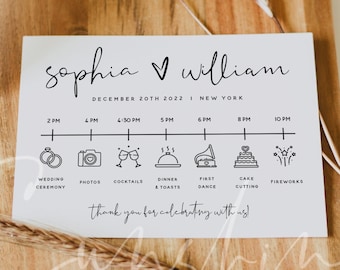 Wedding Itinerary Template, Modern Wedding Timeline Template, Minimalist Itinerary Cards, Order of Events, Instant Download, Templett, M8