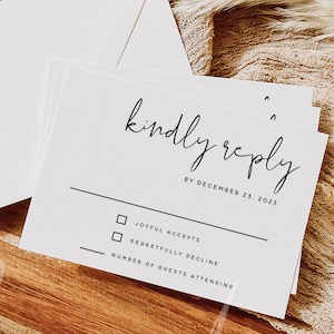 Wedding RSVP Card Template, Minimalist Wedding Kindly Reply Card Template, Modern RSVP Template, RSVP Insert, Instant Download, Templett, M8