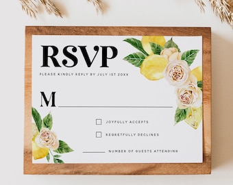 Lemon White Floral RSVP Card Template, Wedding Reply Card, Response Cards, Printable RSVP cards, DIY Editable Template, Digital Download, L1