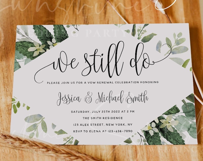 Eucalyptus Greenery Vow Renewal Invitation Template, INSTANT DOWNLOAD, Printable Wedding Anniversary Invite, We Still Do, 100% Editable, G3