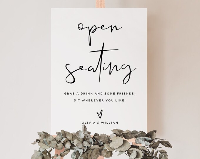 Open Seating Sign Template, Minimalist Wedding Signs, Wedding Signs, Baby Shower Signs, Bridal Shower Signs, Instant Download, Templett, M8