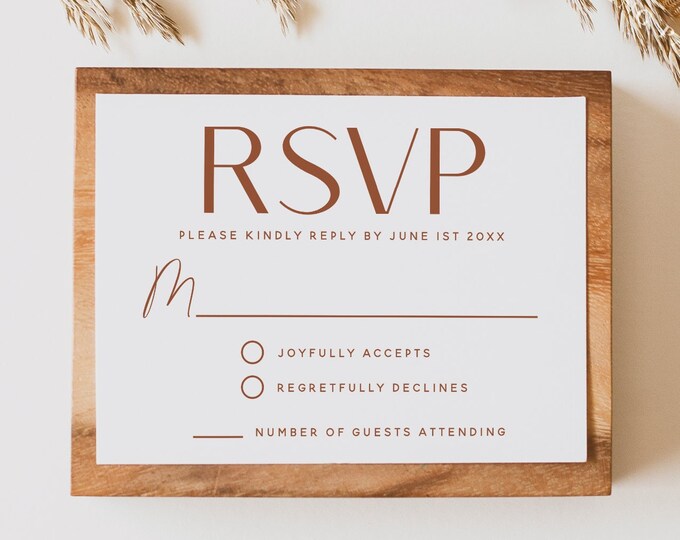 Minimalist Terracotta Wedding RSVP Card Template, Modern Boho Terracotta Wedding, Kindly Reply Card, RSVP Template, Instant Download, T1