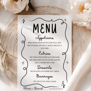 Modèle de menu modifiable | Carte de menu de réception de mariage imprimable | Menu du dîner écrit à la main moderne | Mariage fantaisiste | Téléchargement instantané | W2