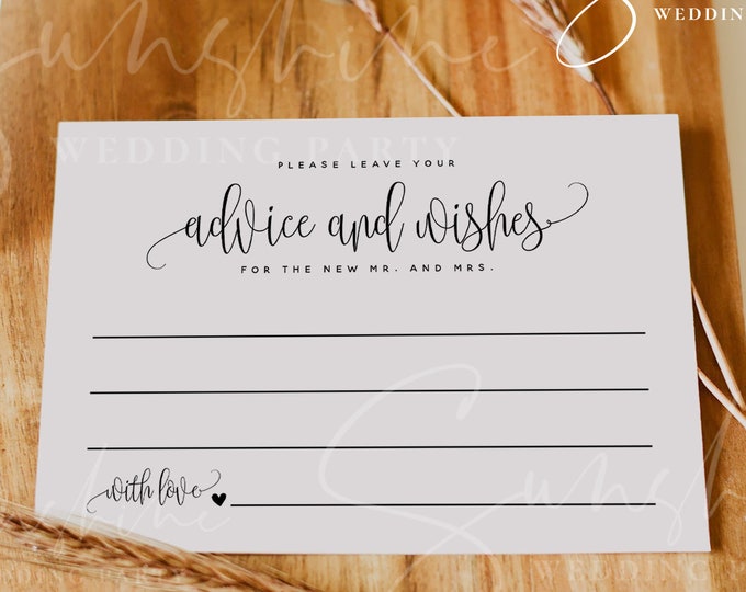 Wedding Advice Card Template | Editable Advice for the Bride & Groom | Instant Download via Templett | Rustic Script | SWP | Wish Card | R1