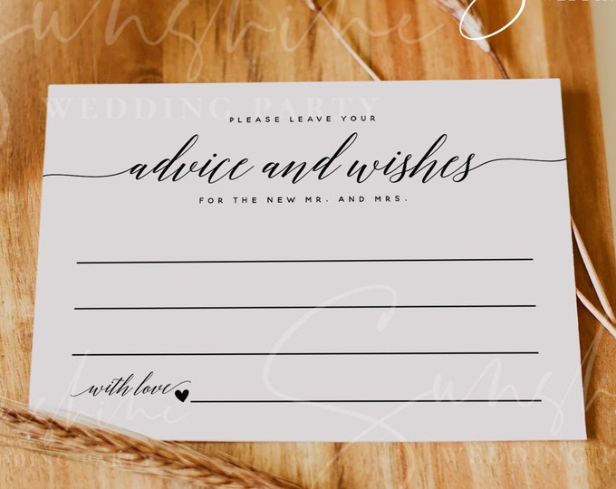 Wedding Advice Card Template, Printable Anniversary Advice for the Bride & Groom, Bridal Shower Advice Editable Instant Download Templett R2