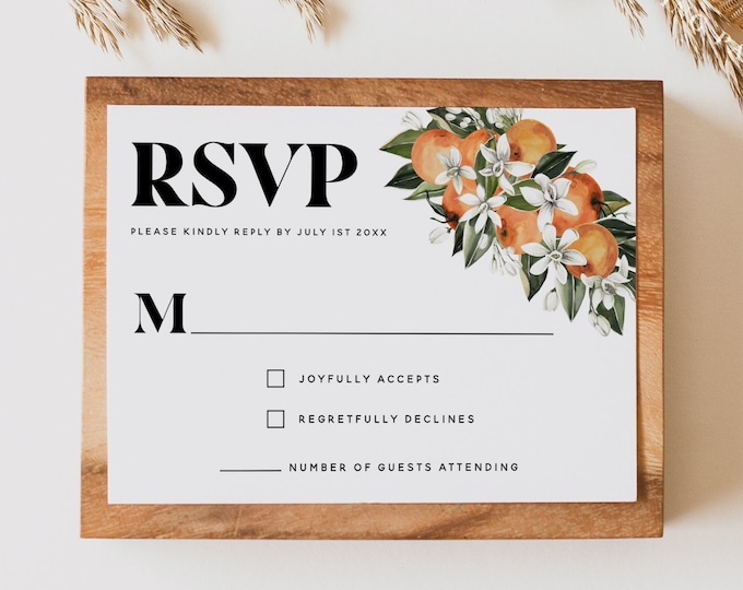 Orange Wedding RSVP Card Template, Wedding Reply Card, Response Cards, Printable RSVP cards, DIY Editable Template, Digital Download, C2