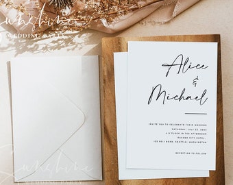 Modern Wedding Invitation Template, Printable Wedding Invitation, Editable Rustic Elegant Simple Wedding Invite Instant Download Templett M3