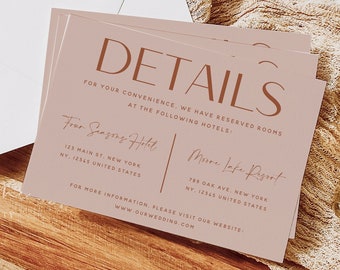 Minimalist Terracotta Details Card Template, Modern Boho Wedding, Accommodations Card Template, Wedding Details Card, Instant Download, T1