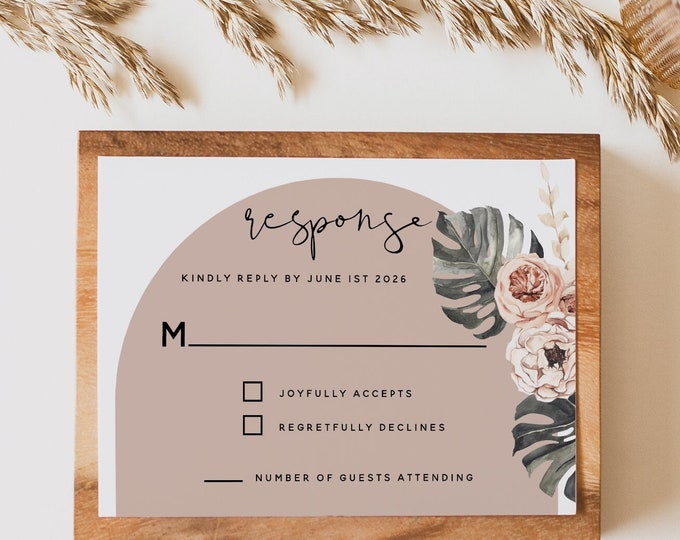 Terracotta Boho Wedding RSVP Card Template, Modern Terracotta Wedding Kindly Reply Card Template, RSVP Template, Instant Download, T4