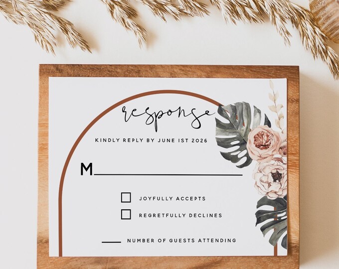 Terracotta Boho Wedding RSVP Card Template, Modern Terracotta Wedding Kindly Reply Card Template, RSVP Template, Instant Download, T4