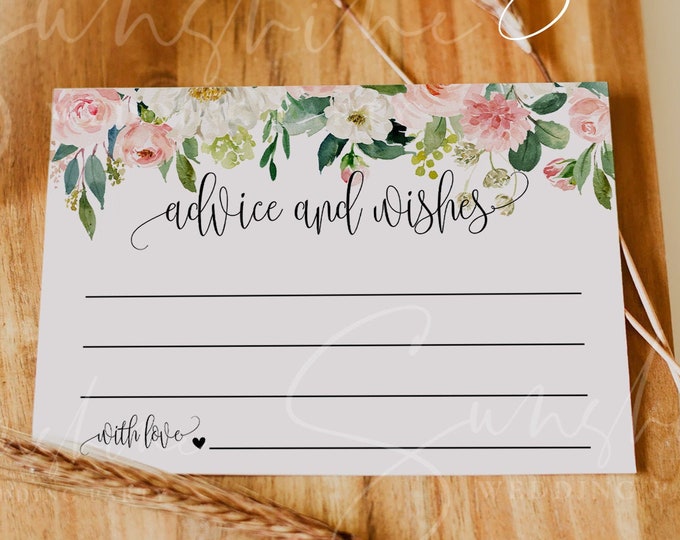 Blush Floral Wedding Advice Card | Editable Template | Instant Download | Templett | Printable Guest Card | Personalizable | DIY Wedding |F5