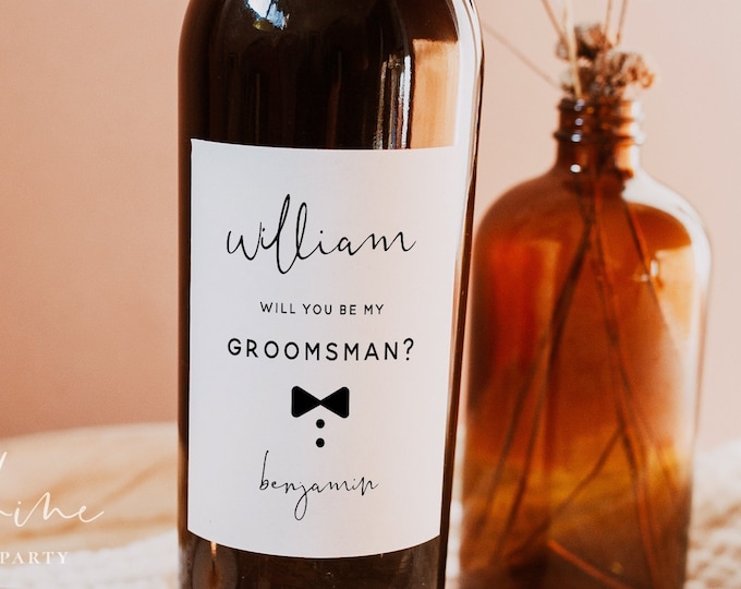 Groomsmen Proposal Wine Bottle Label Template, Will You Be My Groomsman, Wedding Best Man Wine Label, Personalized Wine Label Template, M8