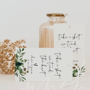 Take a Shot We Tied the Knot, Greenery Wedding Favor Tags Template, Wedding Favor Tags Template, Favor Tags, Instant Download, Templett, G5